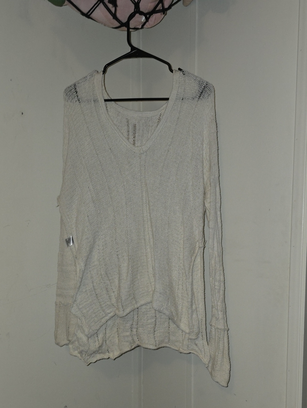 White Crow Cream V-Neck Open-Weave Knit Pullover